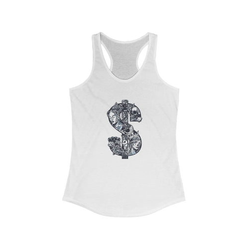 Dollar Sign Shape With Attractive Girls Head Skull Women's Ideal Racerback Tank