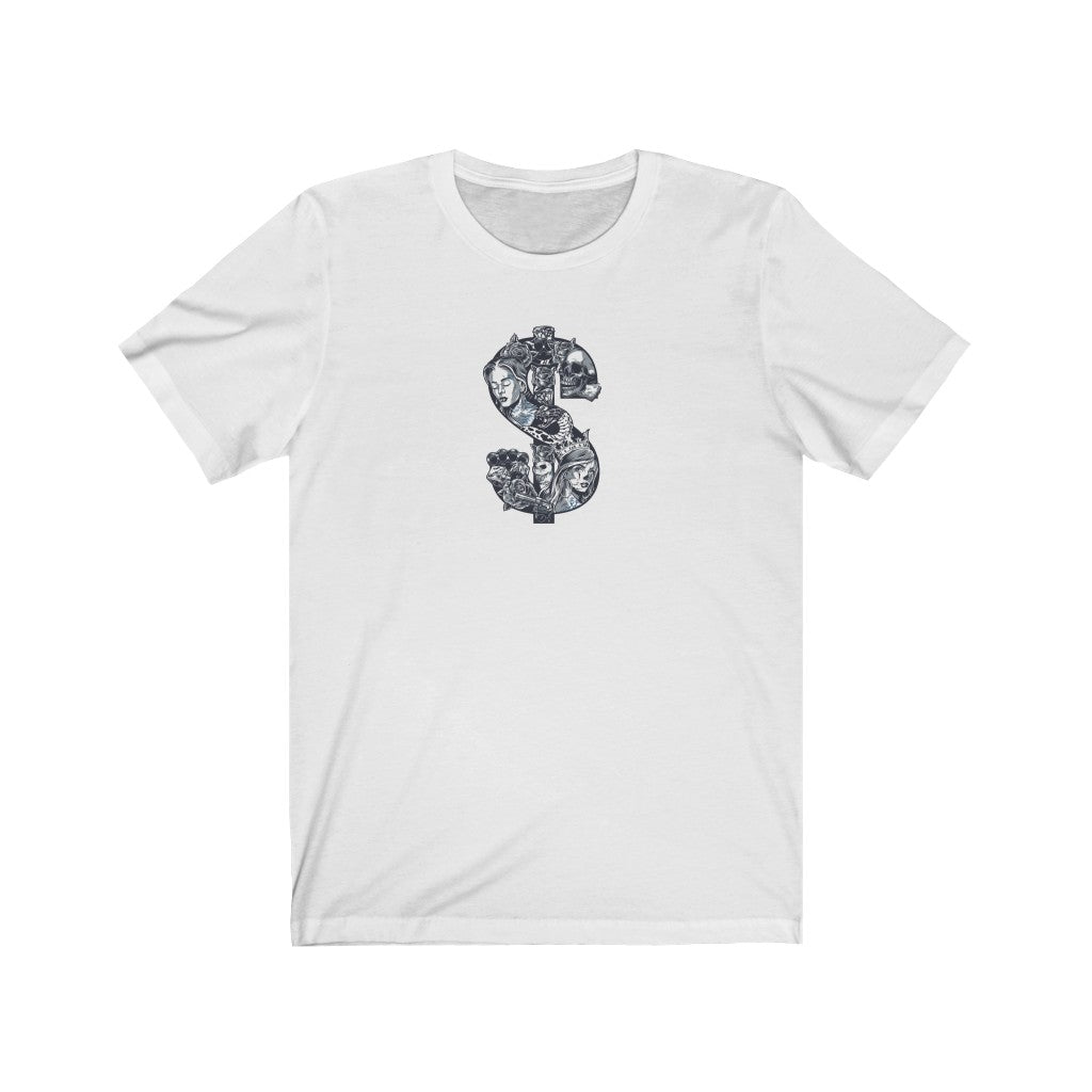 Dollar Sign Shape With Attractive Girls Head Skull -Women Jersey Short Sleeve Tee