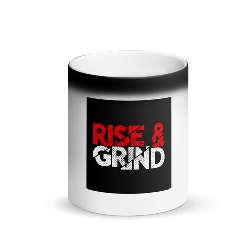 Matte Black Magic Mug- Rise & Grind